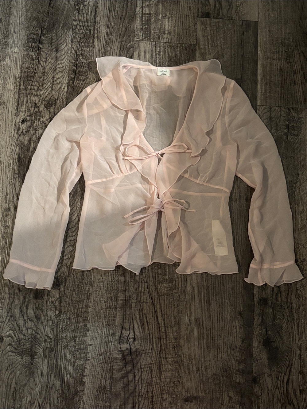 Wilfred Sheer Tie-Front Ruffle Blouse - Pink - Size XXSmall